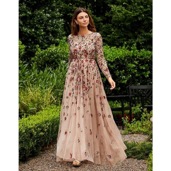 MAC DUGGAL Beige Embellished High Neck Long Sleev
Gown - Picture 1 of 10